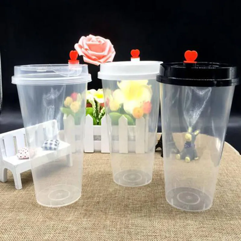 Disposable Plastic Cups with Lids Juice Coffee Milky Tea For Party