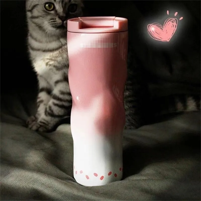 304 RVS Thermos Cup Spiral Cherry Blossom Fashion Gradance Color Water Auto 210913