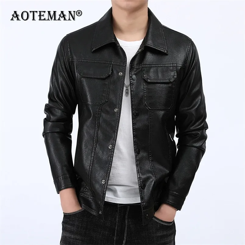 Män PU Läder Jackor Slim Fit Coat Solid Business Jacket Mode Male Outwears Casual Biker Motorcykel LM101 210811