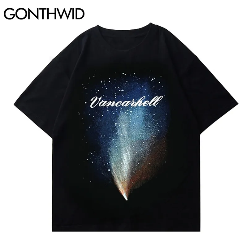 Magliette Harajuku Galaxy Aurora Stampa Magliette Streetwear Hip Hop Moda Casual Cotone sciolto SummerTees Top 210602