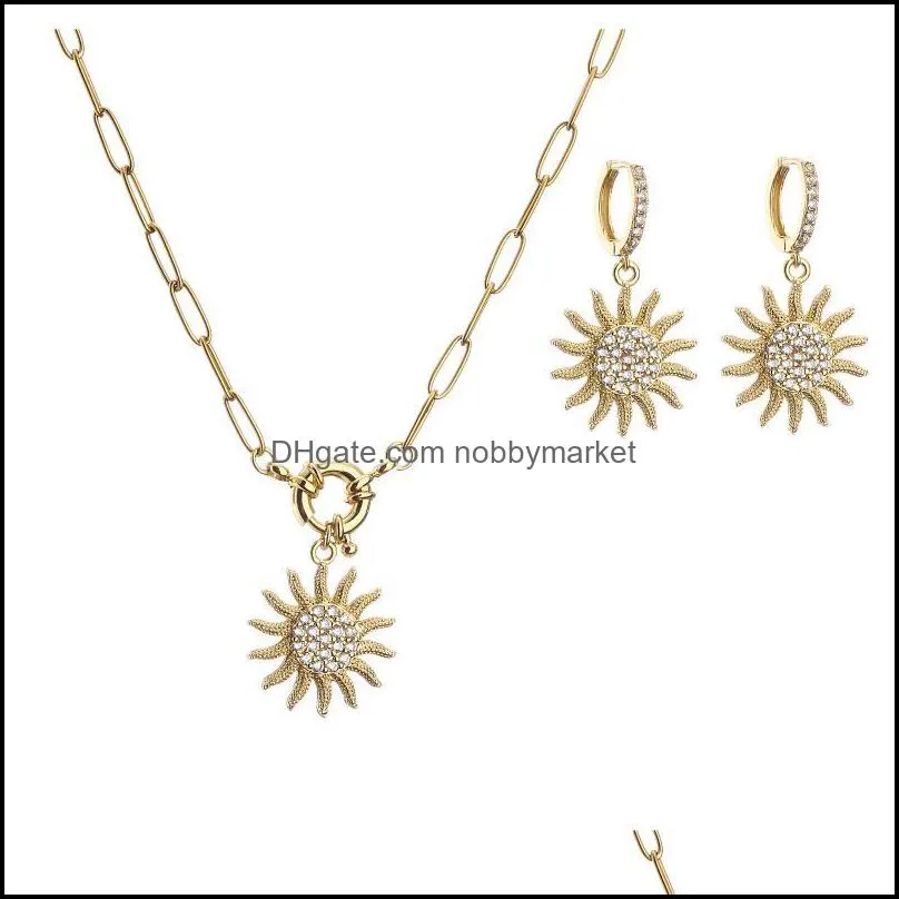 Earrings & Necklace HECHENG,Embossing Sun Jewelry Set,cz Small Hoop For Women Girls,Fashion Trend 2022