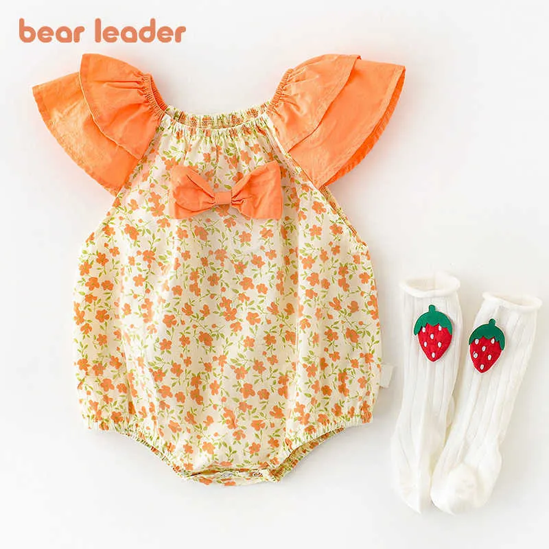 Beer leider peuter baby bloemen casual bodysuits mode baby meisje zomer bloemen rompertjes bebes prinses jumpsuit voor 0-2Y 210708
