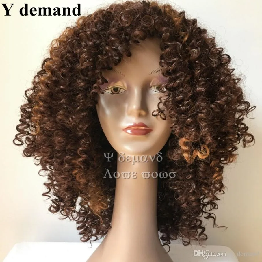 Fashion Brown Afro Kinky Curly Wigs Sexy BOB Hair Synthetic Short Wig for Black Women Y demand