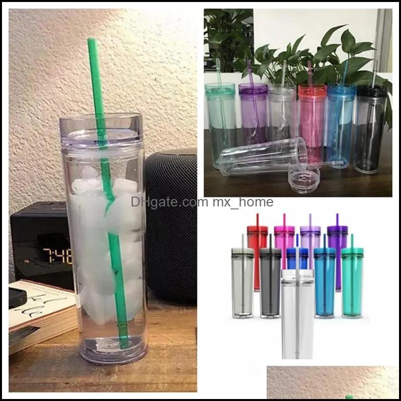 New Straight Cup Holds 480ml Water Double-layer Plastic Cup With Straw Modern Minimalist Style ABS Insulation Cup VT1404