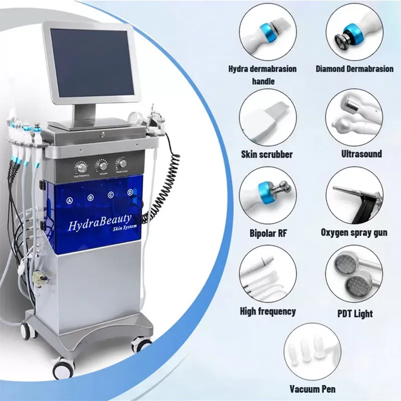 HydraFaciasl 기계 수력 Dermabrasion 얼굴 껍질 초음파 스킨 스크러버 산소 스프레이 스킨 스킨 스킨 케어 미세 박피술