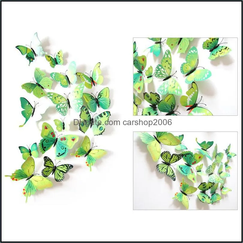 12pcs 3D Butterfly Wall Sticker PVC Simulation Stereoscopic Butterfly Mural Sticker Fridge Magnet Art Decal Kid Room Home Decor VT0446