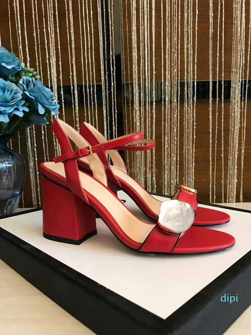 Wholesale-Classic High heeled sandals party fashion 100% leather women Dance shoe designer sexy heels Suede Lady Metal Belt buckle Thick