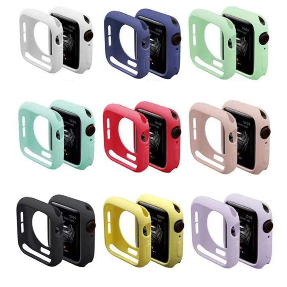 Vente en gros de cas de silicone doux coloré pour la montre Apple Iwatch Série 1 2 3 4 5 6 Couverture PROTECTION PROTECTION PROTECTEUR DE PROTECTEUR DE PROTECTEUR 42MM 38MM 40mm 44mm Montres Protector