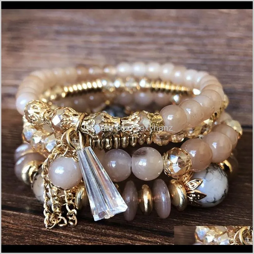 Kimter Bohemian Beaded Bracelets for Women Multilayer Jewelry Charm Crystal Tassel Pendant Bracelet Fashion Accessories N25A F