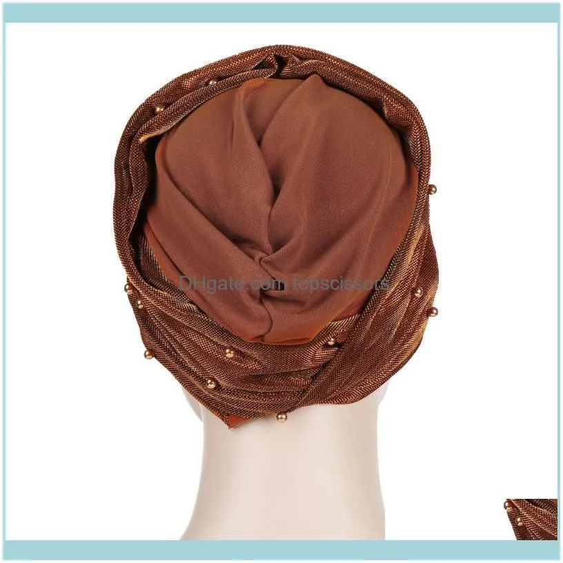 Helisopus Muslim Headdress Turban Cap For Women Solid Beads Hijabs Bonnet Arab Wrap Head Scarf Islamic Turbantes Accessories1