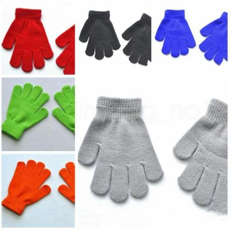 Weihnachtsgeschenk Handschuhe Kinder Winter Volltonfarbe Bonbonfarben Vollfinger Magic Knit Warm Jungen und Mädchen Ski Stretch Outdoor-Geschenk