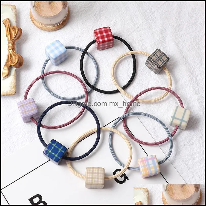 Hair Accessories Square Grid Elastic Bands Scrunchie Girls Women Ponytail Ornaments Color Rubber Band Headband