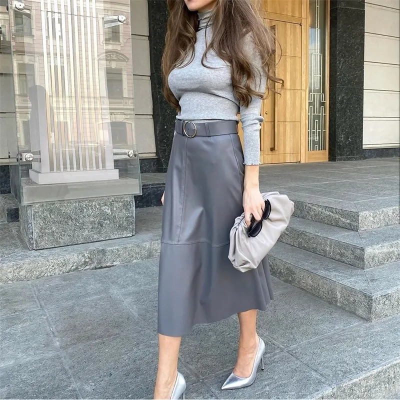 Leather Skirt Grey Office Skirt Wear Qolati Faux Leather Pencil