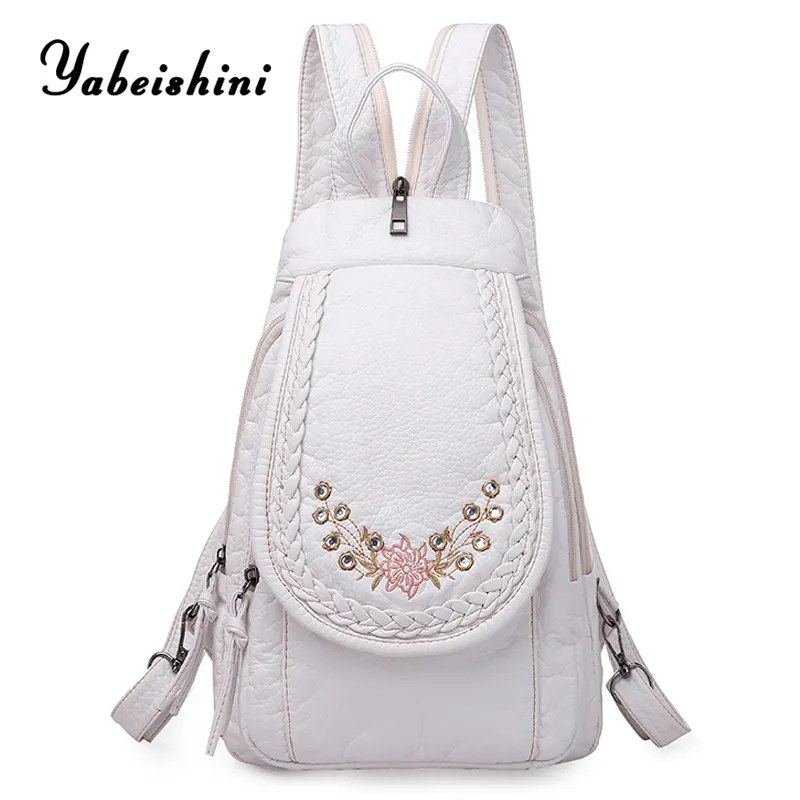 High Quality for Women White Leather Backpack School Bag