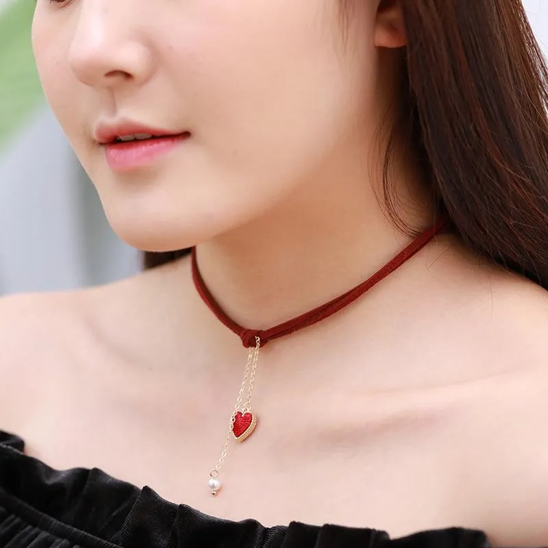 Pendant Necklaces 2021 Simple Temperament Necklace Fashion Ladies Velvet Soft Adjustable Length Double Lock Red And Black