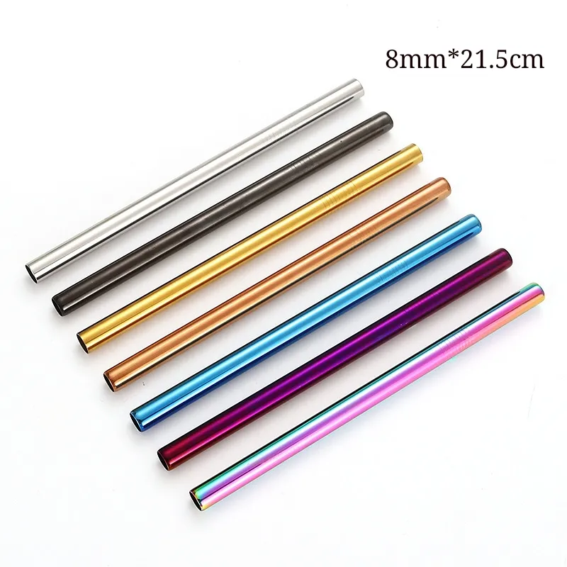 8mm Diameter Food Grade Drinking Straws Reusable Metail Milkshake Straws 8,46inch Stainless Steel Bent and Straight Straw for Smoothies
