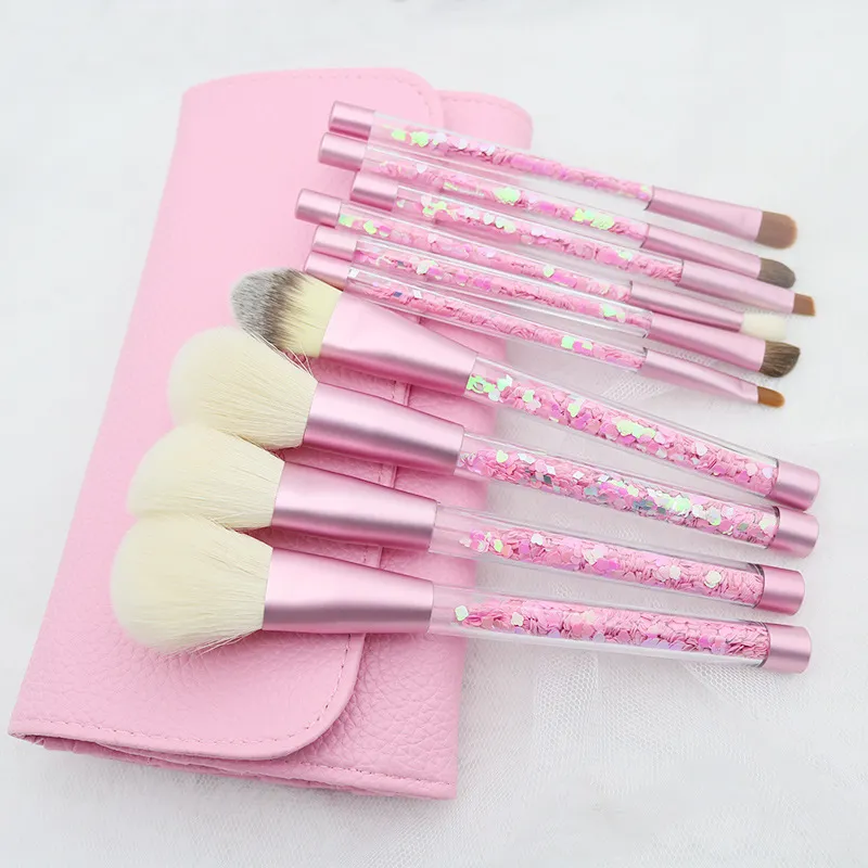 10st Diamant Makeup Brushes Set Crystal Handle Foundation Blending Powder Eyeshadow Borste Kosmetisk väska Skönhet Maquiagem Tools