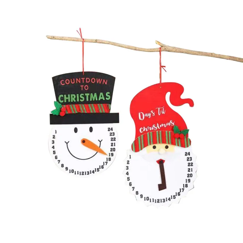 Christmas Decorations Pendant Creative Cartoon Santa Claus Snowman Countdown Calendar Clock Xmas Tree Felt Calendars Pendants 50pcs Free DHL HH21-724