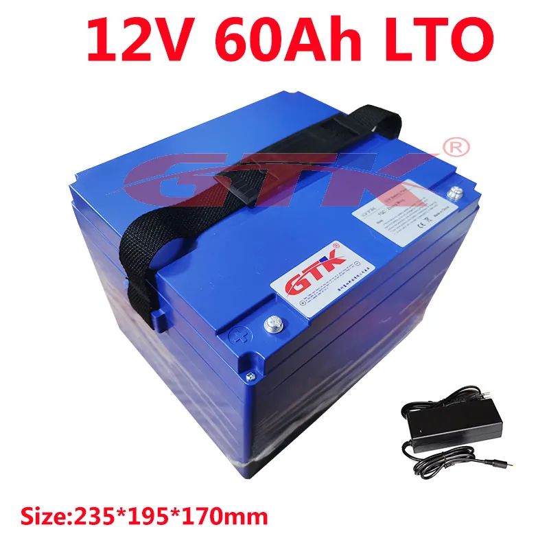 Batteria al titanato di litio GTK 12V 60Ah 2.4v LTO con BMS per alimentazione di backup del frigorifero per barche da pesca 1200W + caricabatterie 10A