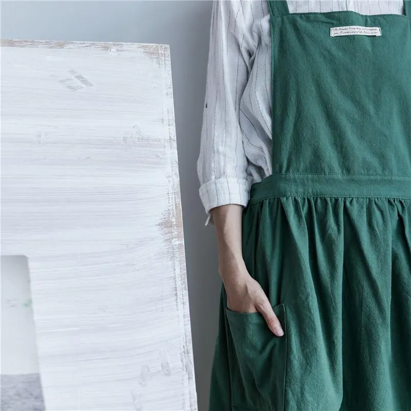 Aprons Fashion Brief Nordic Wind Pleated Skirt Cotton Linen Chef Apron Coffee Shops And Flower Work Clothes Women Cleaning211Z