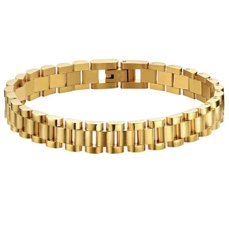 ساعة حزام 18 كيلو مطلية بالذهب سوار مجوهرات الفولاذ المقاوم للصدأ للرجال والنساء