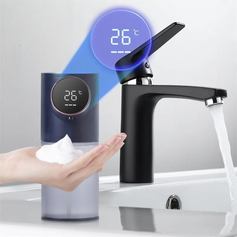 Automatic Liquid Soap Dispenser Touchless Foam Machine with Sensor LED Temperature Display USB Rechargeable Bathroom Accessories 211206