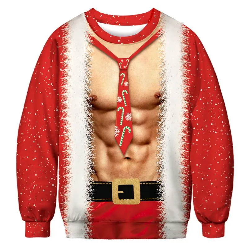 Hommes chandails drôle Novely moche Sexy Muscles imprimer décontracté noël pull automne hiver grande taille 2021 Festival noël pulls hauts