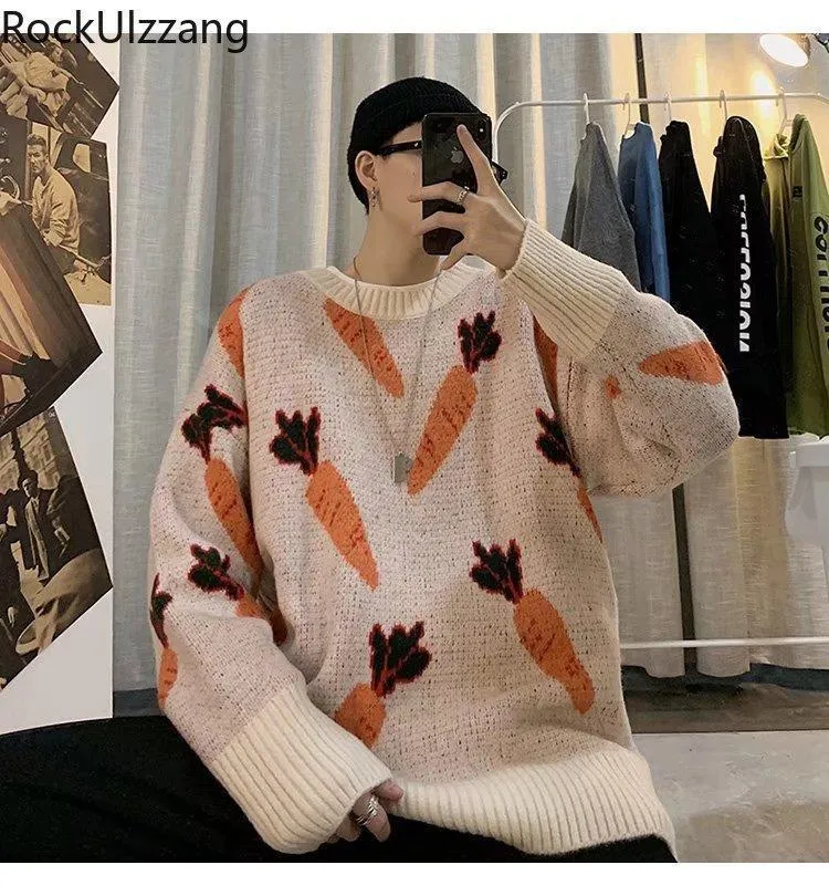 Мужские свитера плюс размер осенью зима японский корейский милый мультфильм женщина мужчины вязать пуловер свободный свитер harajuku мода вязаный негабарит
