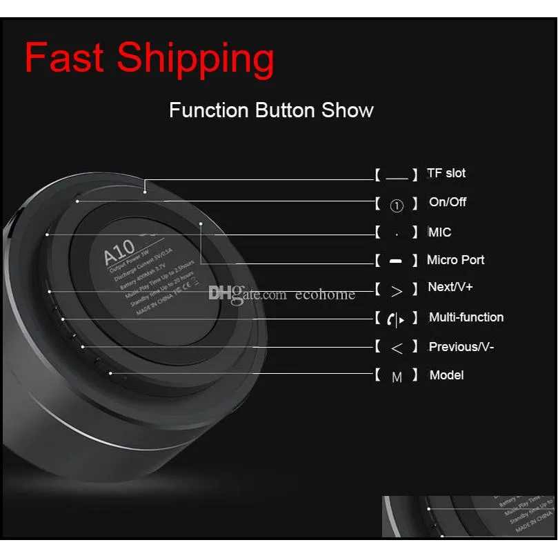 mini portable speakers a10 bluetooth speaker wireless hands with fm slot led audio player for mp3 tablet pc in box