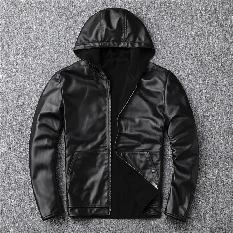 Schaffell-Lederjacke für Herren, dicke warme Pelzmäntel, Kaschmir-Oberteile, Herbst-Oberbekleidung, Mantel, Hoodies, schwarze Motorrad-Biker-Kapuzen-Freizeitjacken, Herrenkleidung