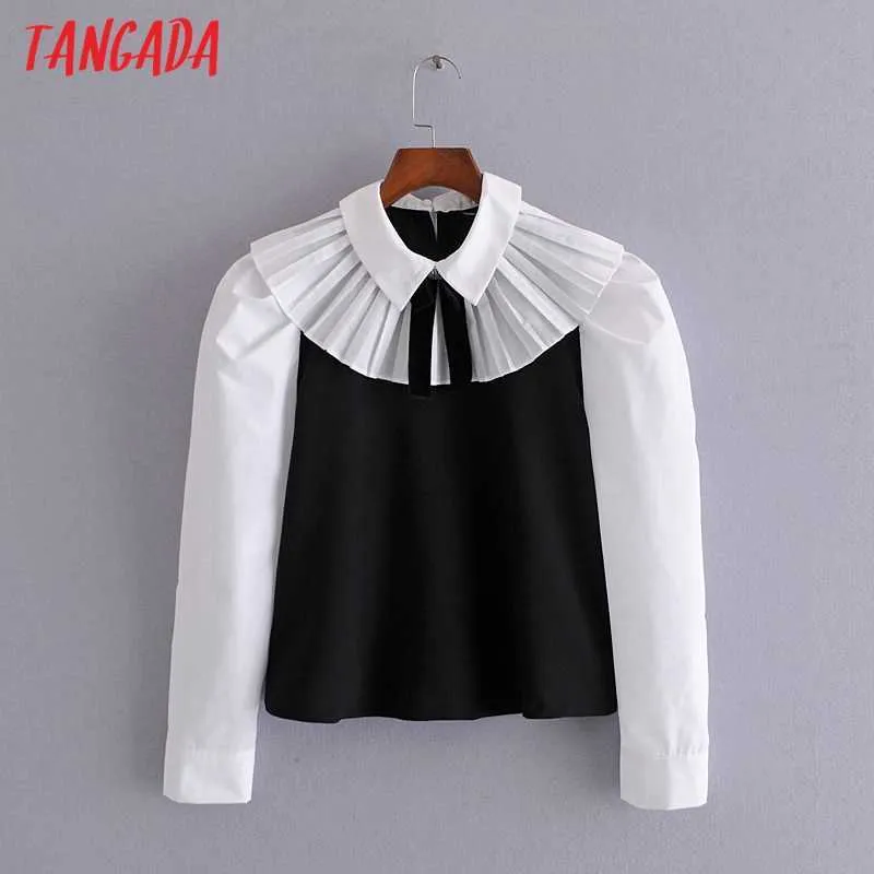 Tangada Camicia da donna retrò bianca con perline e papillon Colletto alla Peter Pan Camicia femminile chic Top 3H417 210609