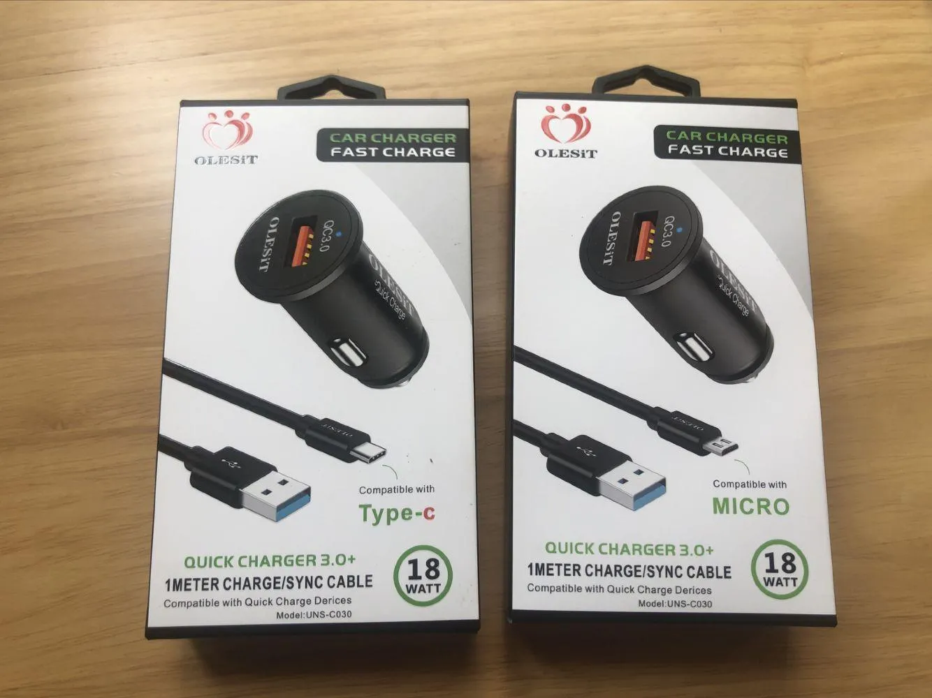 Olesit 18W Quick Car Chargers 3.0 충전기 2A 케이블 속도 충전 유형 C MCIRO 케이블 키트