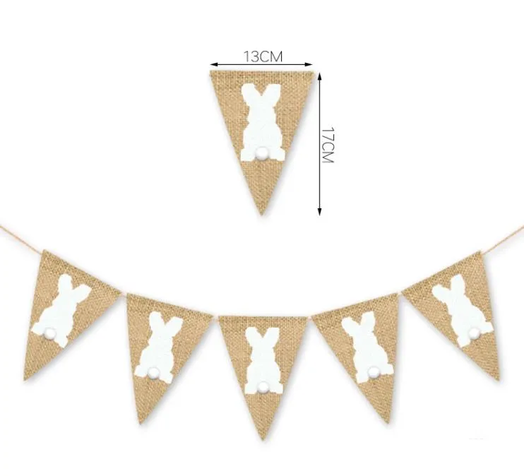 Easter Flag Linen Triangular Hanging Banner Colored Rabbit Carrots Pull Flags Home Decor Layout Easter Decorations Party Decorat SN4355