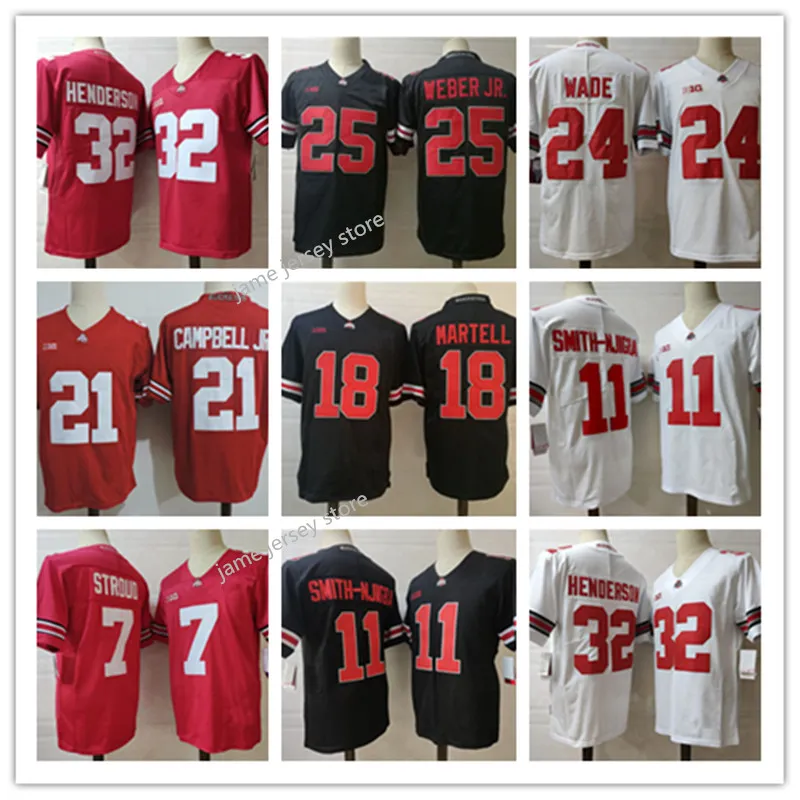 Maillot de football pour hommes 2022 Playoff College Ohio State Buckeyes 11 Jaxon Smith-Njigba 7 C.J. Stroud 32 TreVeyon Henderson 25 Mike Weber 24 Shaun Wade 21 Campbell 18 Martell