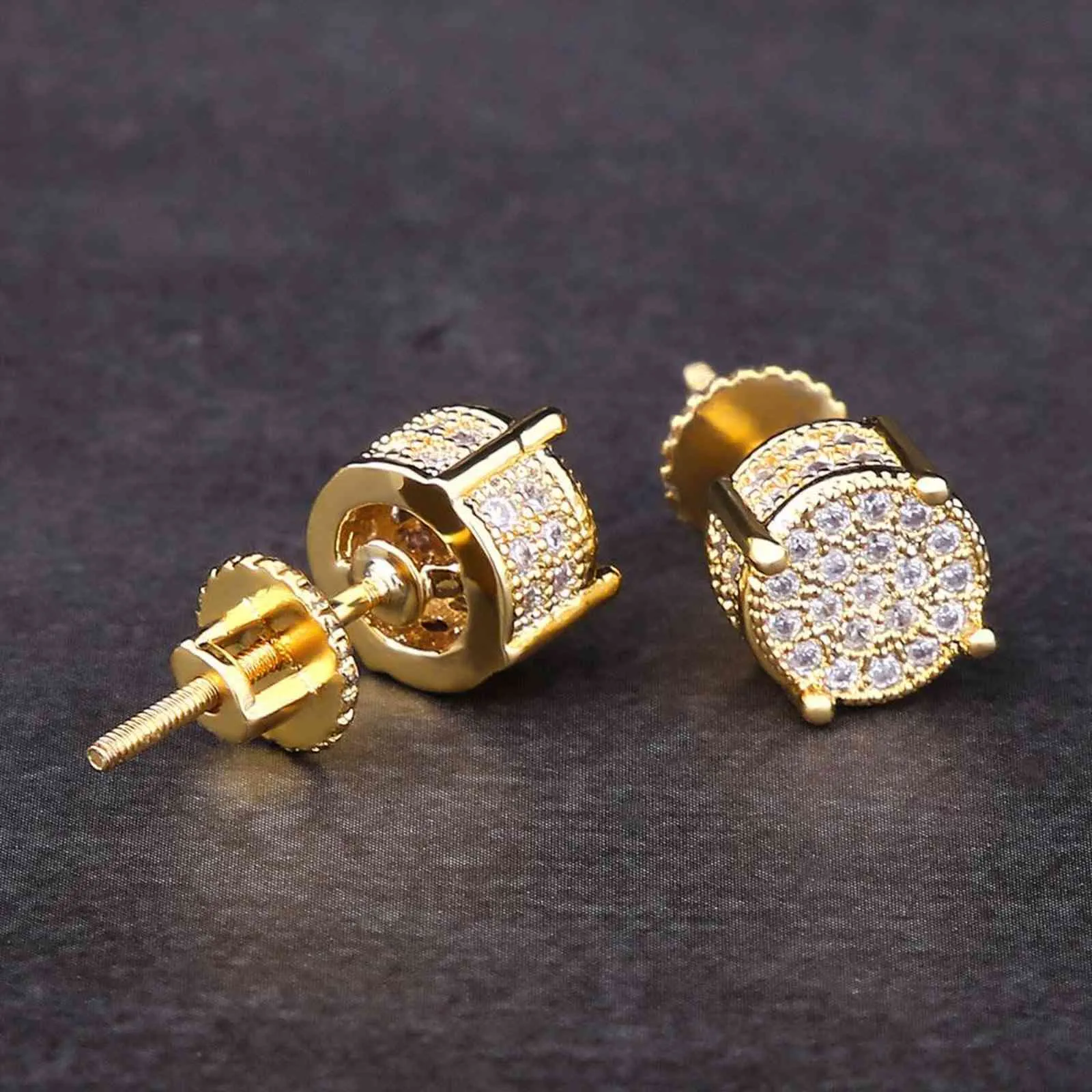 Boucles d'oreilles rondes glacées en or avec CZ pour hommes, bijoux Punk Hip Hop, boucles d'oreilles Streetwear pour tout