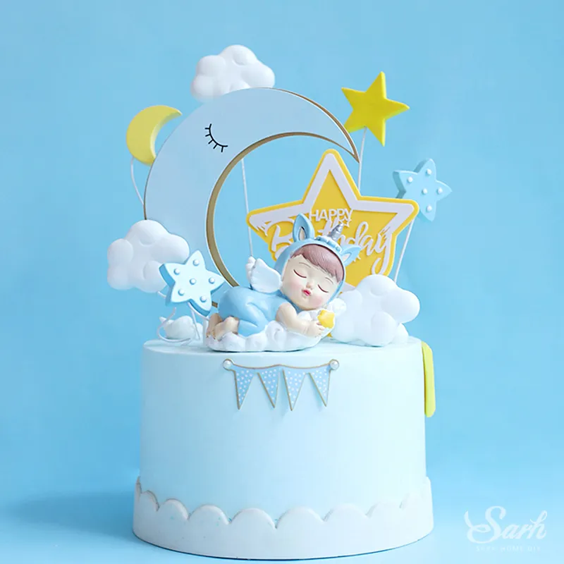 Edible Sleeping Baby Unicorn Rainbow Cake Topper 3D Pastel
