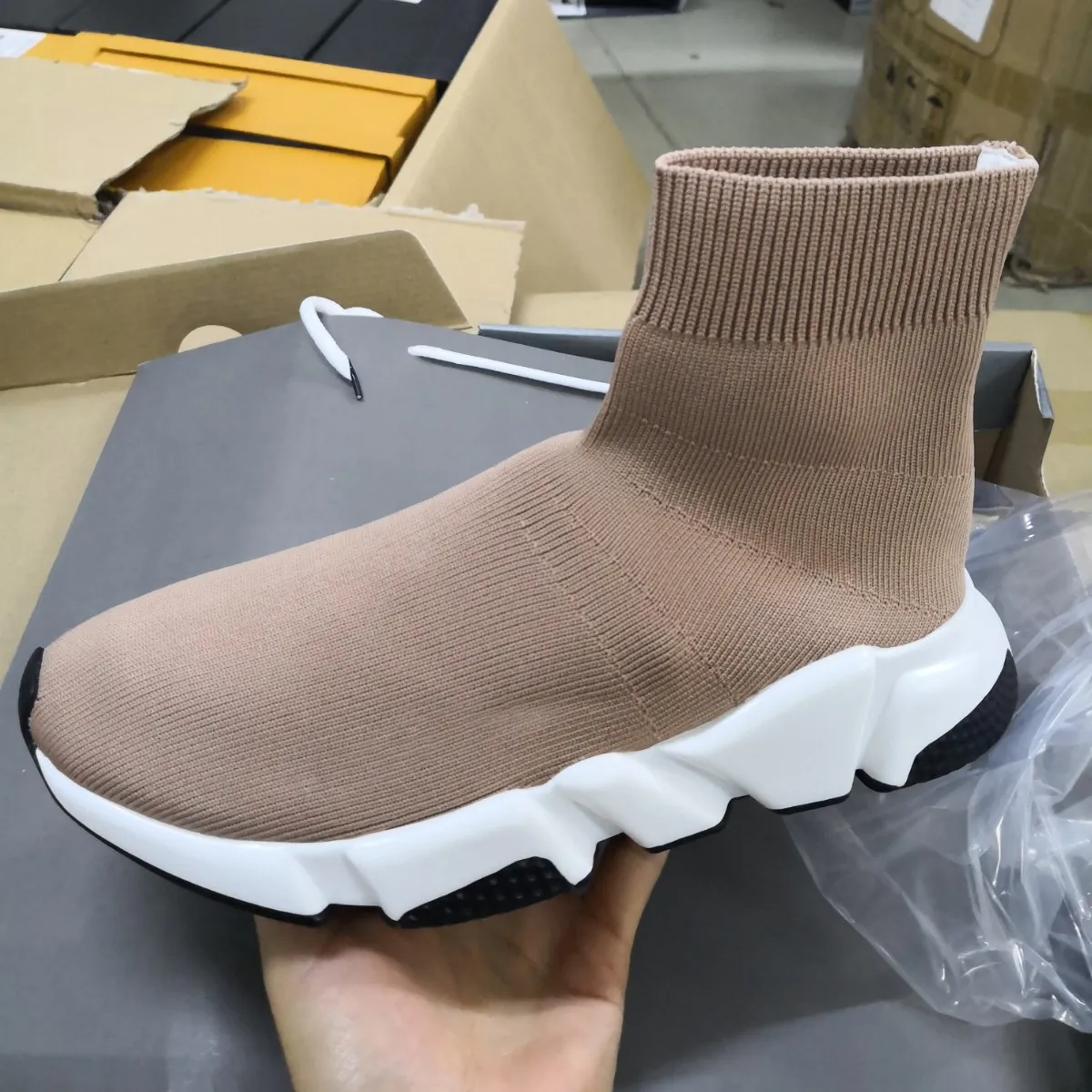 Womes Designers Sneaker Knit Sock e Camurça Calfskin Plataforma Sapatas Esticamento Runner Trainers Top Quality Sapatos Casuais com Caixa