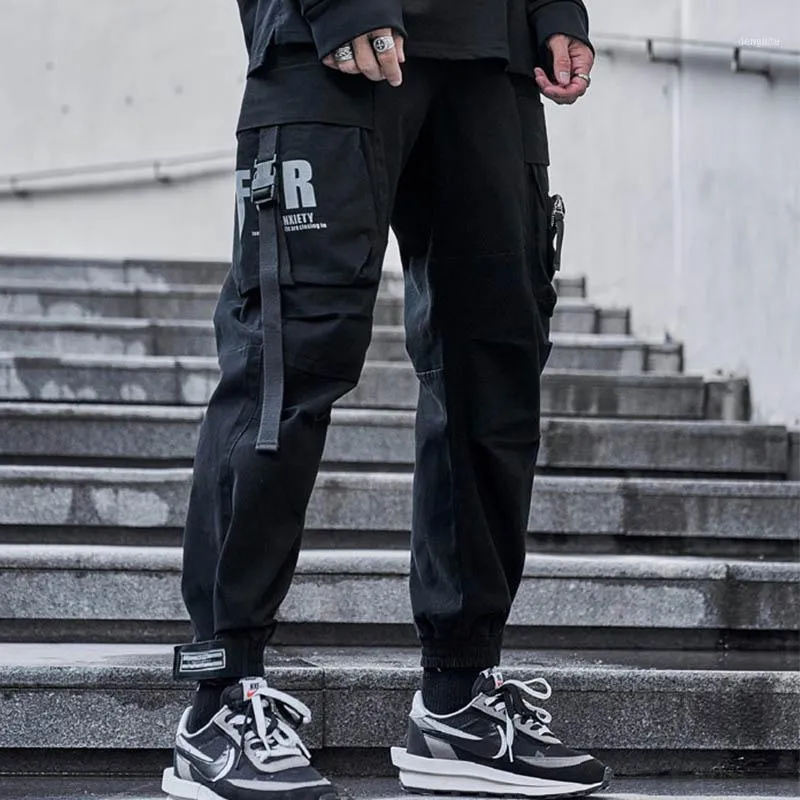 Calças dos homens fitas de carga hip hop outono inverno japão estilo streetwear casual lápis letra tático calças de trilha macho bottoms1