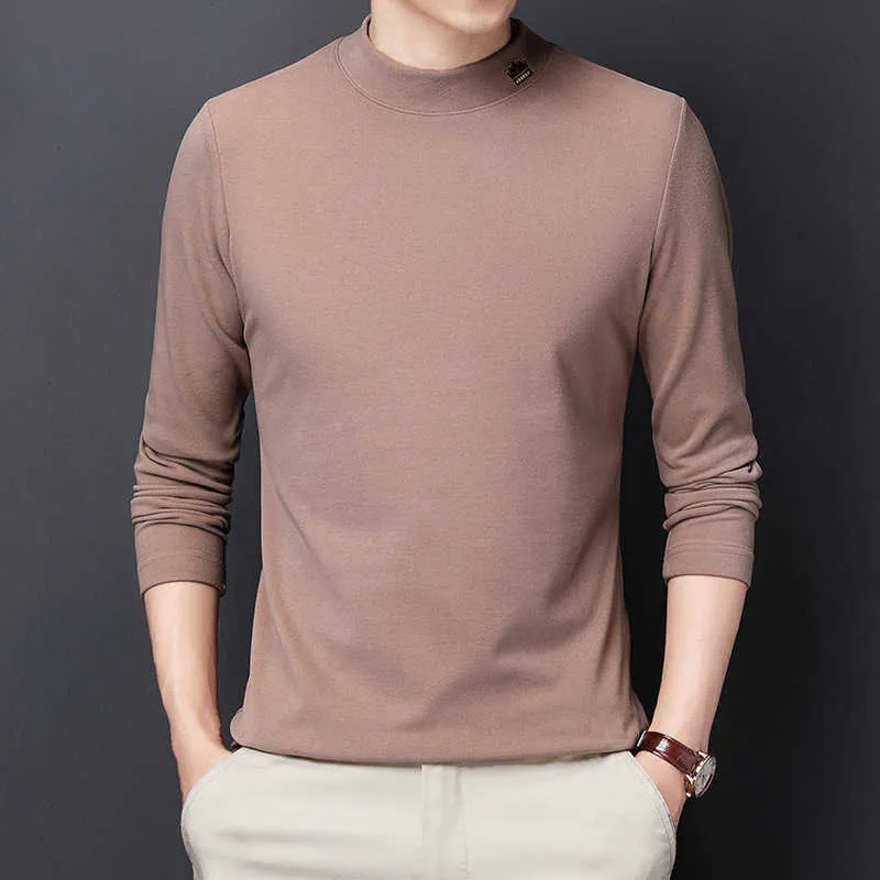 Męska okrągła szyja z długim rękawem T-shirt Business Casual Prosto Slim Blothing Koszula Mężczyzna Moda Marka Solid Color Pullover 210531