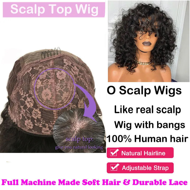 Loose Curly Human Hair Wigs With Bang Scalp Top Base Wig Full Machine Made Natural Color From Cassiopeiahair 97.49 DHgate.Com