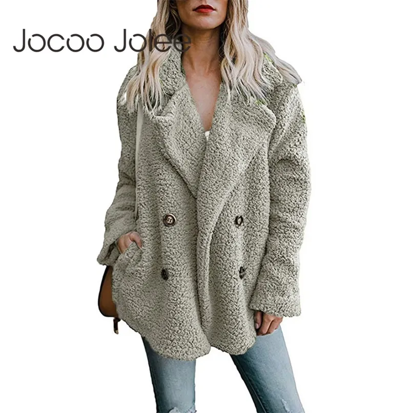 Jocoo Jolee Weibliche Warme Faux Pelzmantel Frauen Herbst Winter Teddy Mantel Casual Übergroßen Weichen, Flauschigen Fleece Jacken Mantel 211019