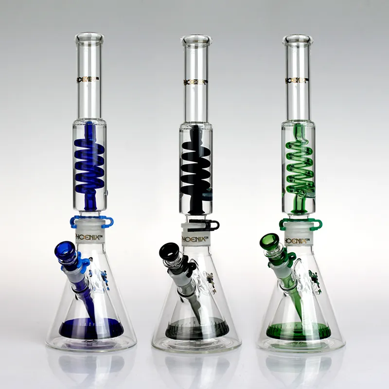 Freezable Coil narguilés Bongs Recycler Dab Rigs verre capiteux Pipe à eau Fumer Shisha double bécher en verre 18 pouces