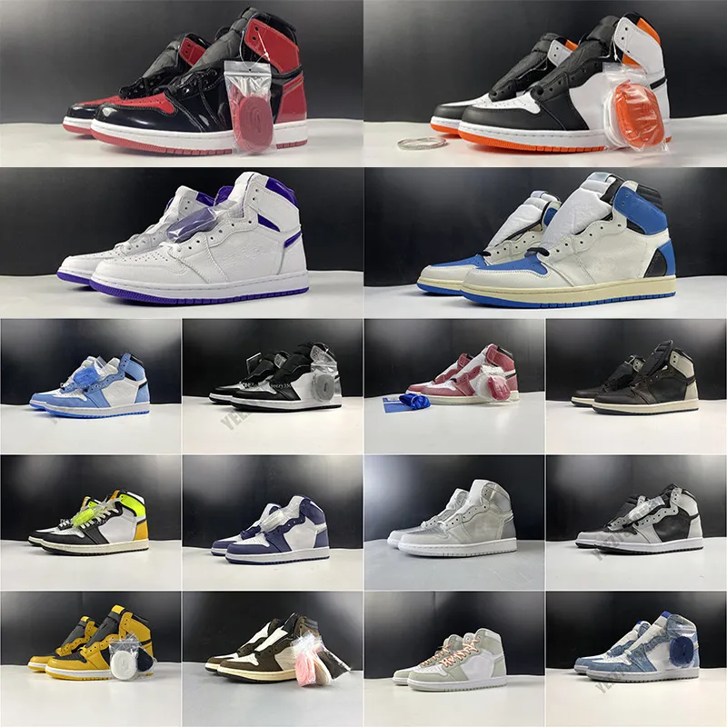 2021 1 1s hoge basketbalschoenen Bred Patent Court Purple Hype Royal Light Fusion Red Electro Orange Pollen Jumpman Trophy Room With box OG men Athletic Sneakers