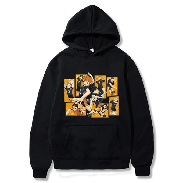 Anime Haikyuu Karasuno High School Sweat à capuche Hinata Shyouyou Kageyama Tobio Sweat-shirt Pulls Vêtements pour hommes Sweats à capuche de dessin animé Y0809