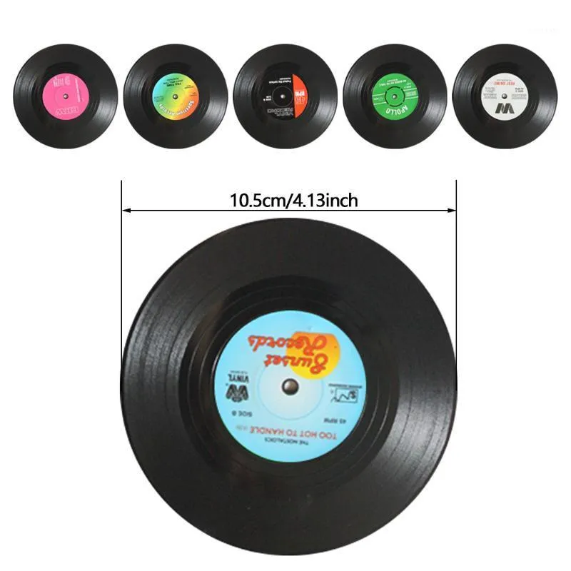 Tapis antidérapants pour disques rétro avec support, 2/4/6 pièces, sous-verres à disque créatifs, résistants à la chaleur, décor de Table de cuisine