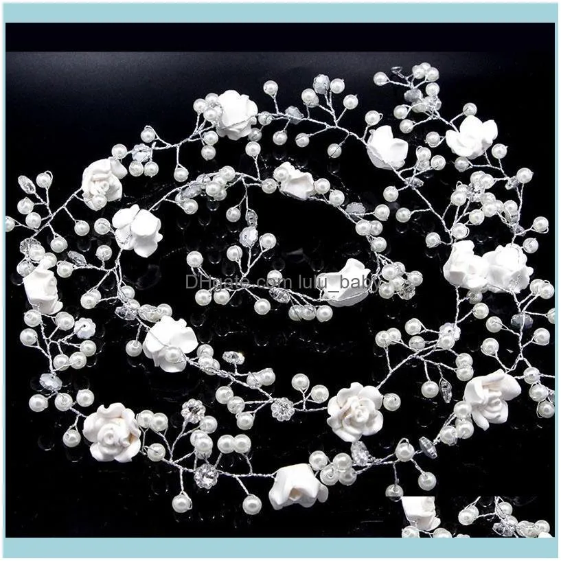 Hair Clips & Barrettes 1.1 Meter Wedding Headband Flower Pearl White Bridal Fashion Jewelry Womens Accessories For Braids Ornaments