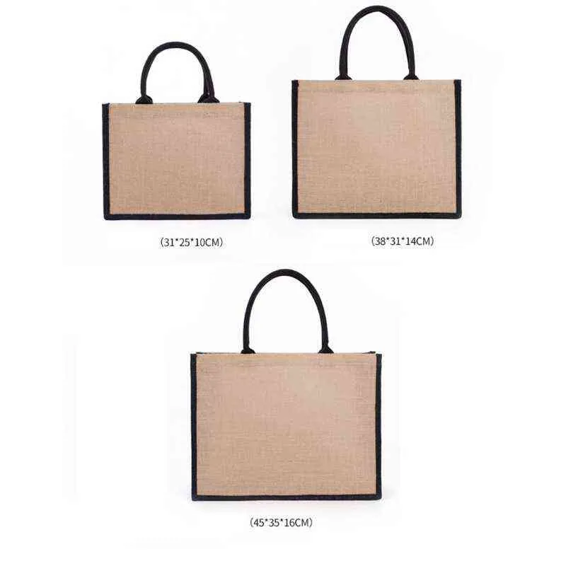 NXY Shopping Bags Women Foldable Jute Burlap Tote Bag Large Reusable Grocery with Handles Handbag Travel Storage Organizer Purse 220128