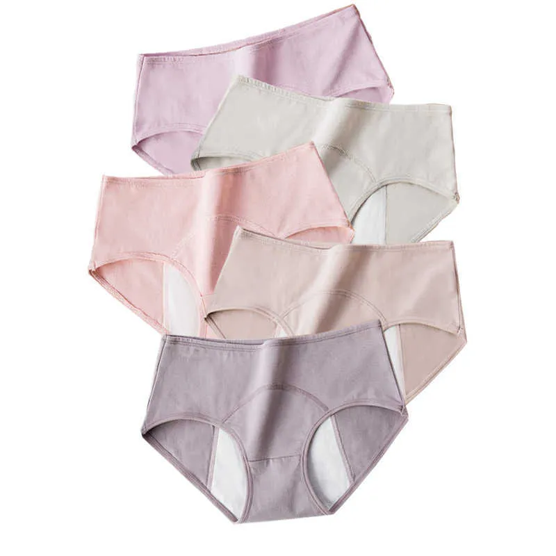 ZJX 5 Pz/set Mutandine Mestruali a Prova di Perdite Donne Allargare Periodo Fisiologico Pantaloni Biancheria Intima Femminile Ragazze Cotone Slip Impermeabili 210720