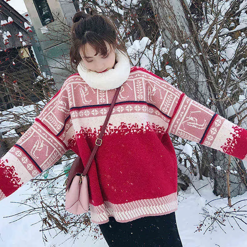Warm Oversize Fluffy Cashmere Christmas Sweater Womens Fashion Pullover
