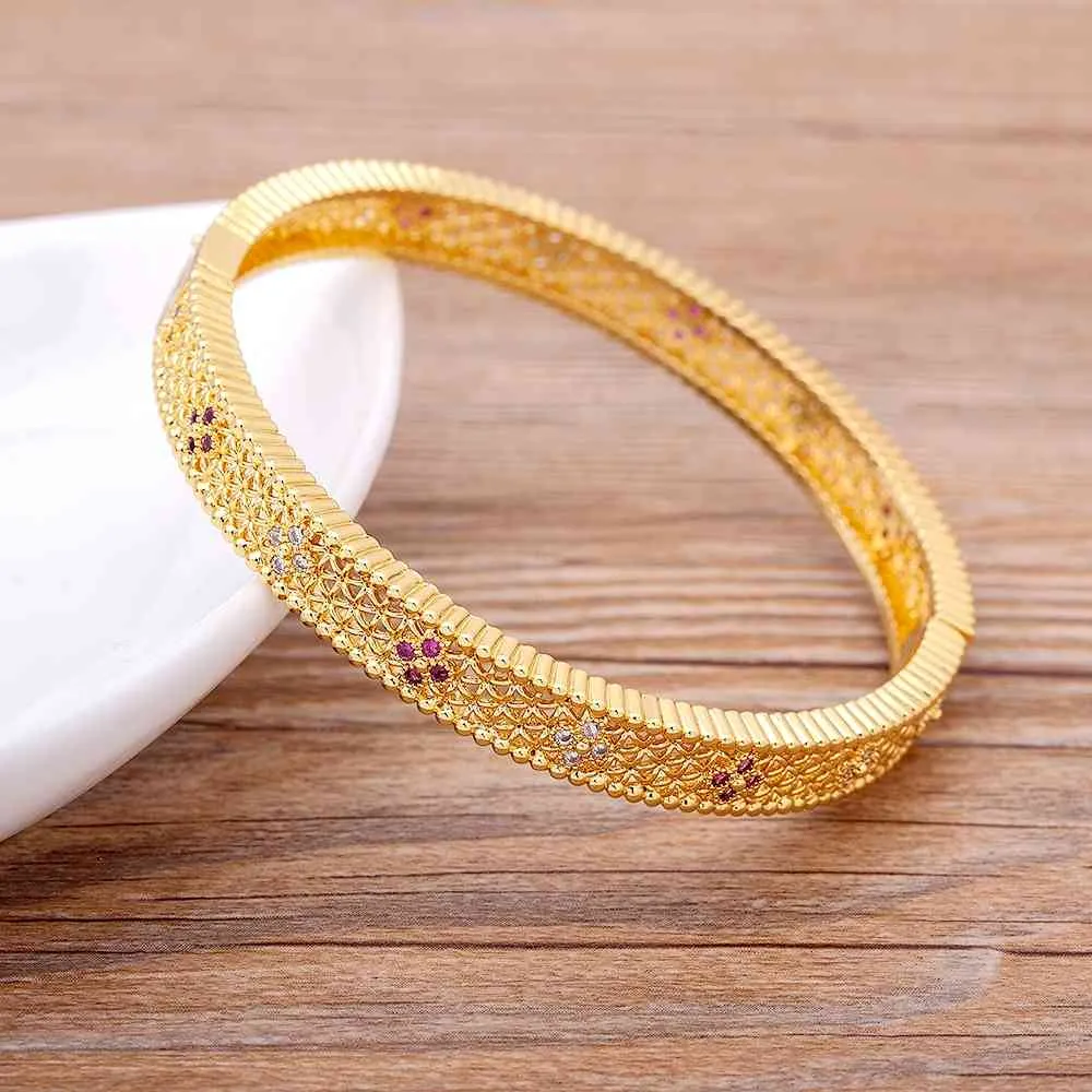 Luxury 14 Styles Famous Brand Jewelry Gold Color Copper Zircon Bracelets & Bangles Female Hollow Crystal Bangle Gift